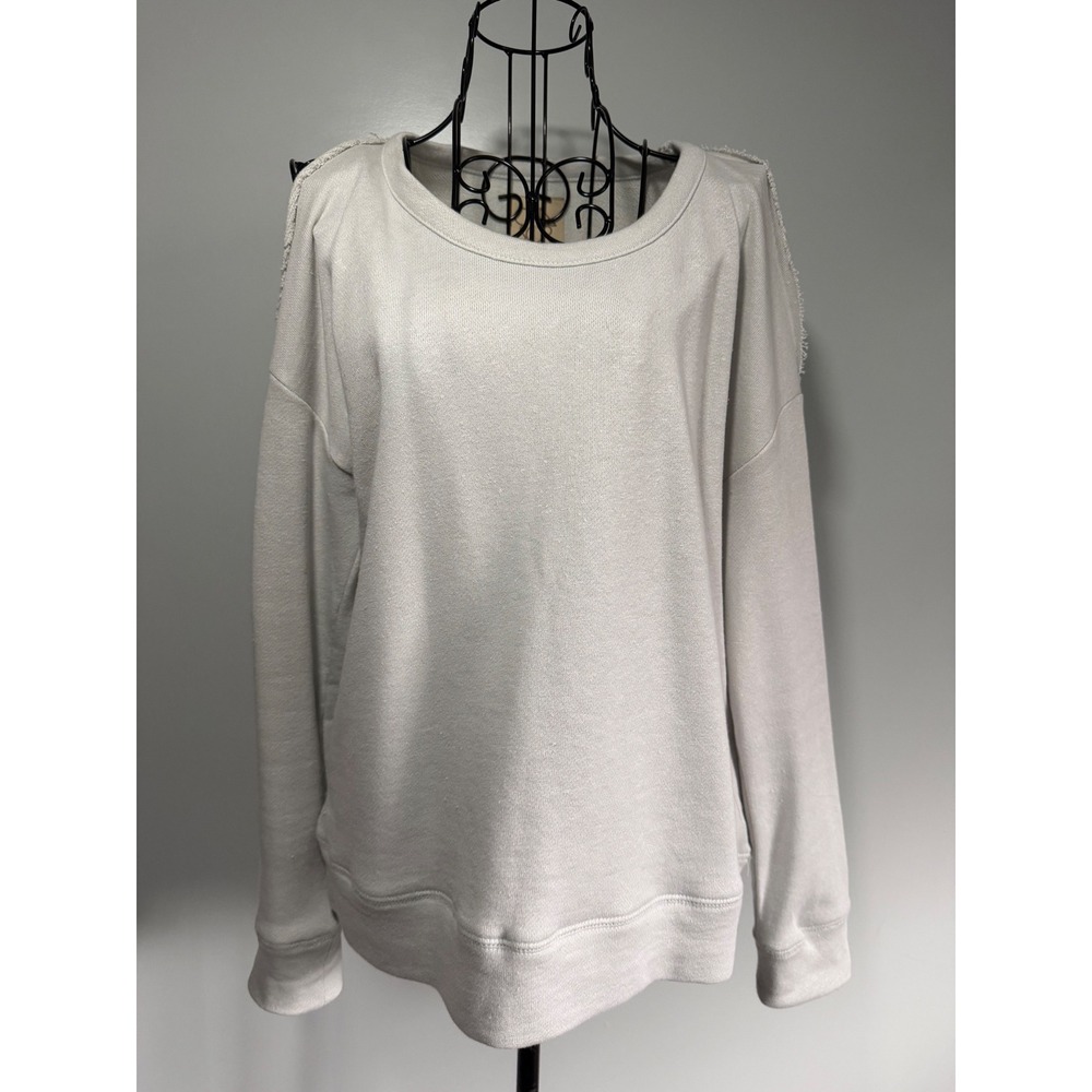Chaser Womens Cold Shoulder Sweatshirt Light Gray Cotton Linen Small